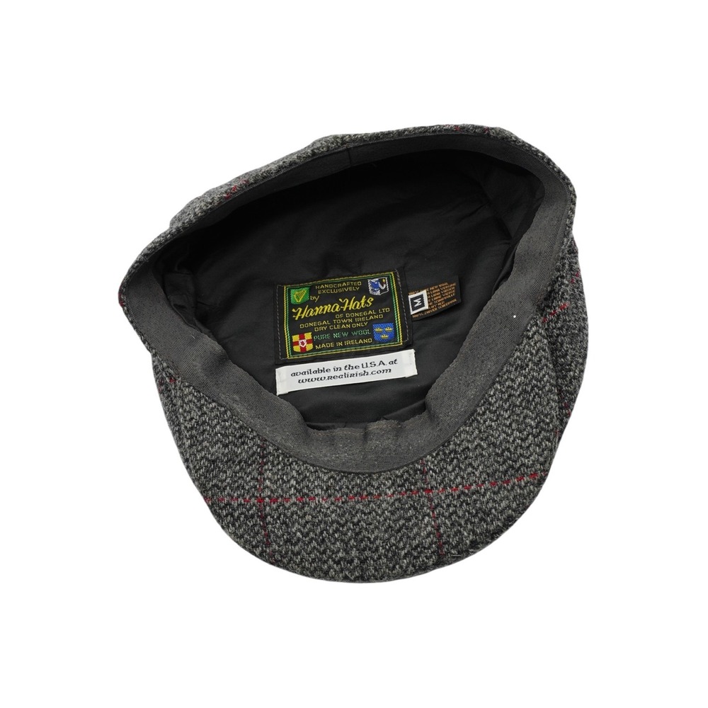 Hanna Hats Irish Donegal Wool Flat Cap Men's Grey Red Plaid Snap Brim Made in - Picture 8 of 9